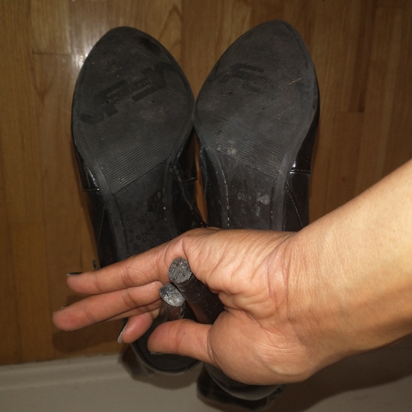 Women's black shiny Marc Fisher high boots - Picture 7 of 9